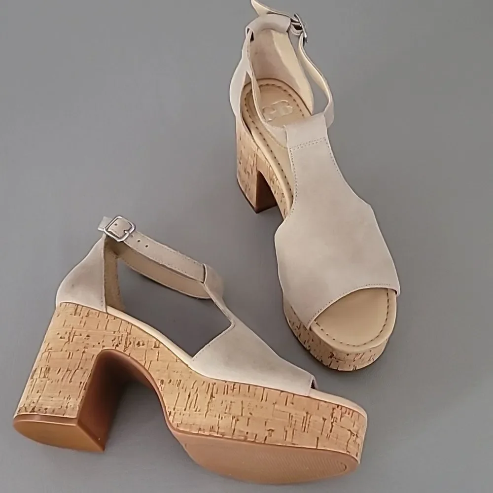 Gianni Bini New Light Suede Cork Platform Sandals 9.5M
